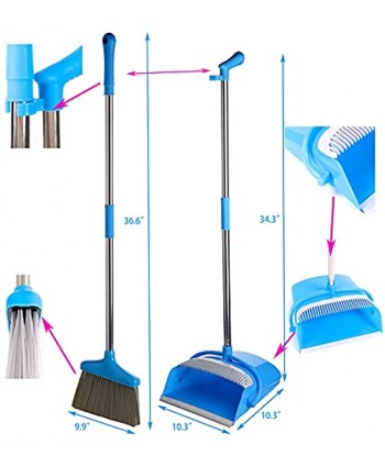 Aynoo Broom and Dustpan Set for Office and Home Standing Upright Sweep Use Handle Dustpan and Lobby Broom for Office and Home Quick Sweeping 93cm Broom & 87cm Dustpan Blue