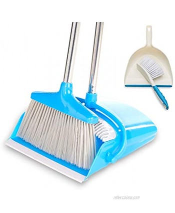 BristleComb Broom and Dustpan Set Variable Handle Length Broom and Dustpan Includes: Hand Brush and Dustpan Combo Lightweight and Upright Stand for Cleaning Your Kitchen Home and Lobby Blue
