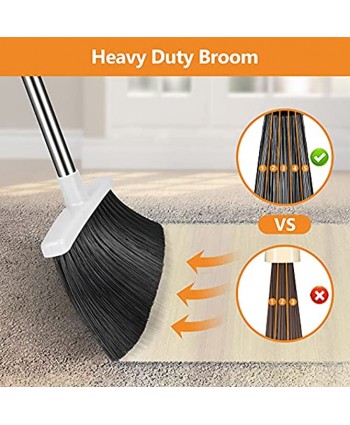 Broom and Dustpan Set Dust Pan and Broom with Long Handle Heavy Duty Broom Dustpan Combo for Home Kitchen Office Indoor Outdoor Sweeping 55 Inch Broom for Floor Cleaning Standing Dustpan with Teeth