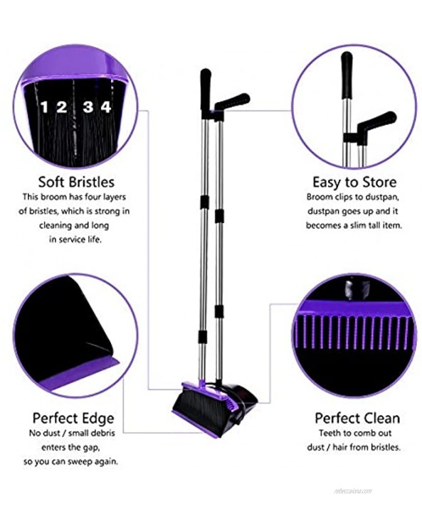 Broom and Dustpan Set Upright 50-in Broom and Dustpan Set Long Handle Self Cleaning Broom and Dustpan Set for Home Kitchen Office Floor