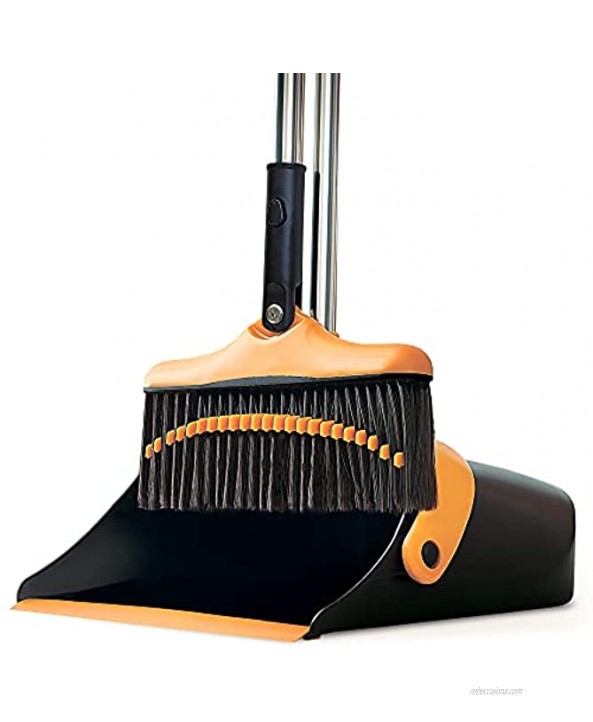 Broom and Dustpan Set with Long Handle Kitchen Brooms and Stand Up Dust Pan Magic Combo Set for Home Lobby Broom with Rotation Head and Standing Dustpan for Floor Cleaning Escobas 90 Cut Bristles