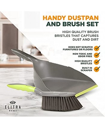 ELITRA Handy Dustpan and Brush Set for Home Kitchen Floor Gray Green 1 Pack