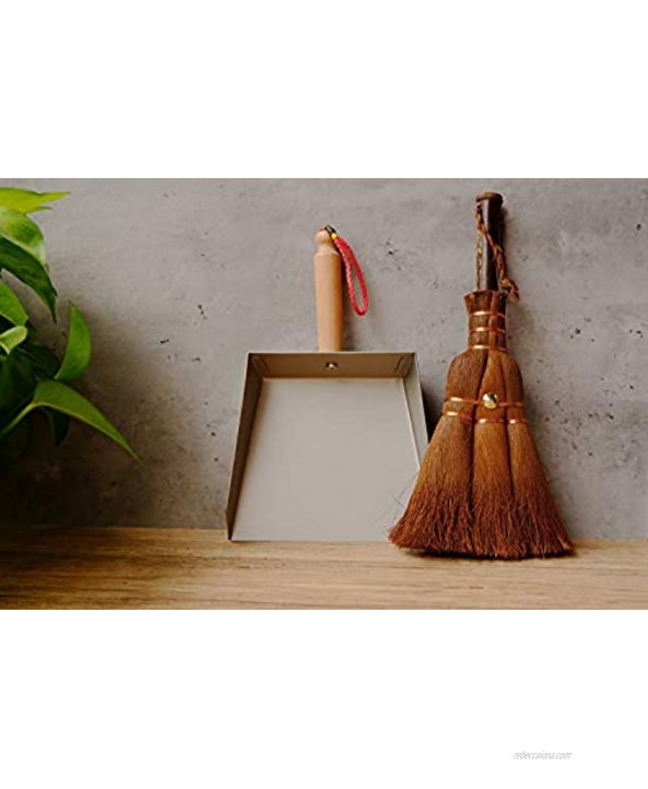Huibot Mini Metal Dustpan and Brush Set Handmade Natural Bristle Hand Broom