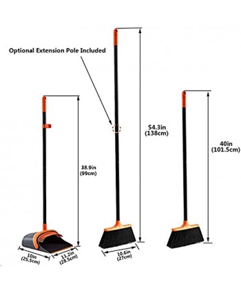 SANGFOR Broom and Dustpan Set for Home Long Handle Broom with Dustpan Combo Set Dustpan with Broom for Home Kitchen Room Office Lobby Floor Use Upright Standing Dustpan and Broom SetOrange