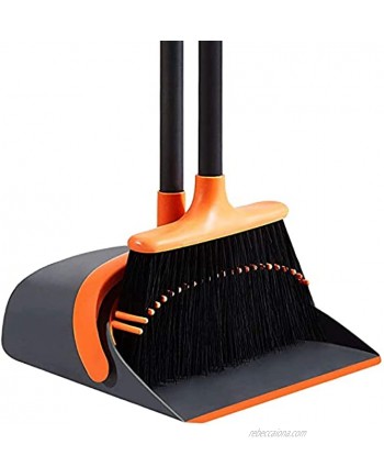 SANGFOR Broom and Dustpan Set for Home Long Handle Broom with Dustpan Combo Set Dustpan with Broom for Home Kitchen Room Office Lobby Floor Use Upright Standing Dustpan and Broom SetOrange