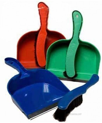 Set of 3 Dust Pan with Brush and Rubber Lip Assorted Colors