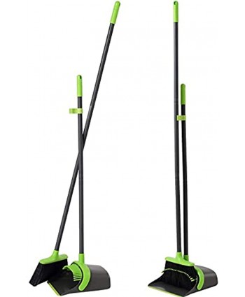 Broom and Dustpan Set Cleaning Supplies Upright Broom and Dustpan Combo with Long Extendable Handle for Home Kitchen Room Office Lobby Floor Use Upright Stand up Dustpan Broom Set Green