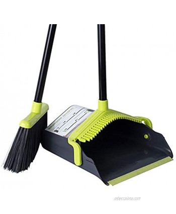 Dust Pan Sweep Set Broom Dustpan Cleans Broom Combo with Long Handle for Home Kitchen Room Office Lobby Upright Stand up Dustpan Broom Set