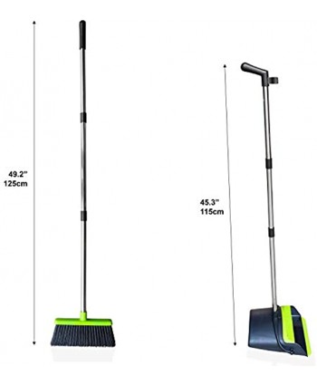 IInhouseWiz Dustpan and Broom Combination Set with 49.2 Inch Long Handle in Upright Stand for Home Kitchen Room Office Lobby Floor Pet Hair