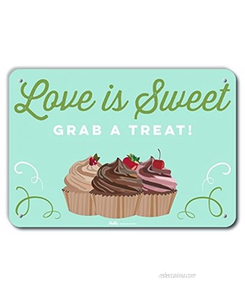 PetKa Signs and Graphics PKWD-0067-NA_14x10"Love is Sweet Grab A Treat" 14" x 10" Aluminum Sign 10" Height 0.04" Wide 14" Length Cupcakes Green