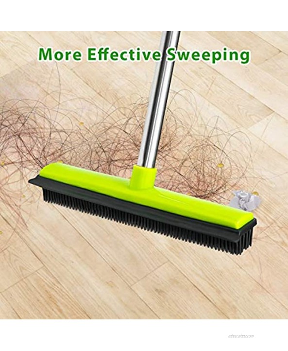 CGACOL Rubber Floor Broom Carpet Rake Rubber Brush Broom with Soft Squeegee Adjustable Long Handle Pet Hair Removal Broom for Househeld Cleaning Floor Indoor Outdoor 49 Length