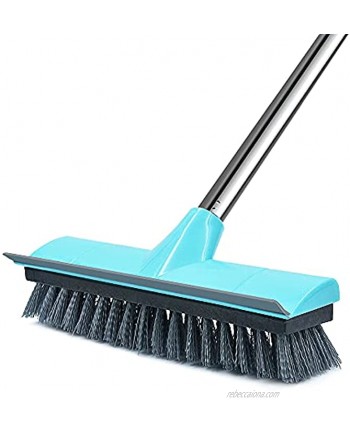 Floor Brush with Squeegee Stiff Bristles Scrubbing Indoor Outdoor Push Broom 42.52inches Stainless Steel Long Handle for Cleaning Kitchen Bathroom Bathtub Tile Patio Garage Pool Grout
