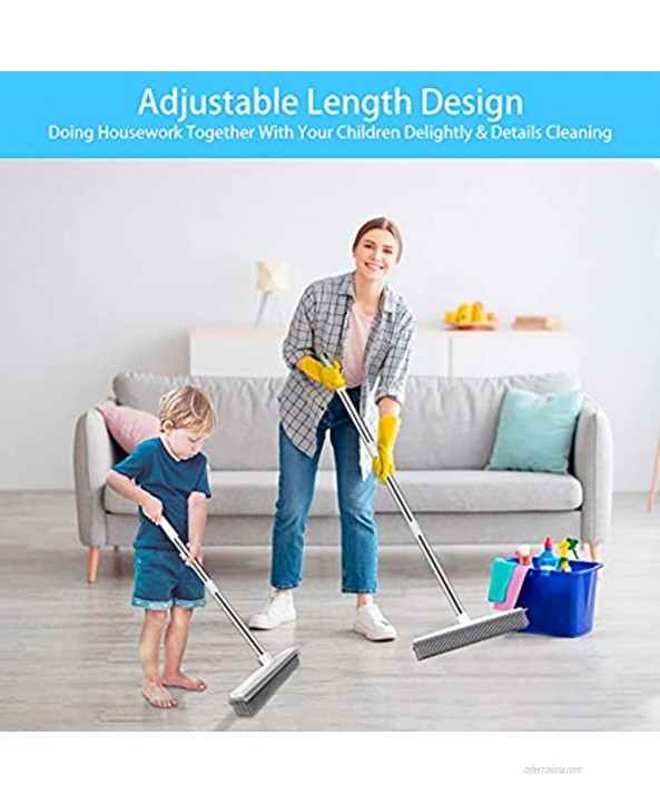 Globalstore Push Broom Pet Hair Removal Broom with Squeegee Soft Silicone Bristle Broom with 47 Adjustable Long Handle Non Scratch Carpet Sweeper Brush for Cat Dog Hair Hardwood Tile Windows