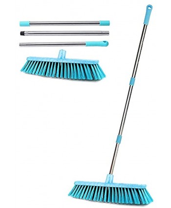KMAKII Long Handle Push Broom 18 Inches Floor Scrub Brush Head 50 Inches Adjustable Stainless Steel Handle Outdoor Broom for Yard,Garden,Garage and Deck.