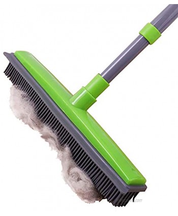 Pet Hair Removal Rubber Broom with Squeegee,Soft Push Broom,Pole:59'' ,Carpet Sweeper Adjustable Long Handle Removal Pet Human Hair,Green