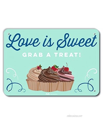 PetKa Signs and Graphics PKWD-0066-NA_10x7"Love is Sweet Grab A Treat" 10" x 7" Aluminum Sign 7" Height 0.04" Wide 10" Length Cupcakes Blue