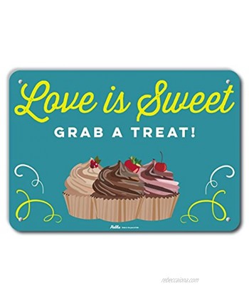 PetKa Signs and Graphics PKWD-0068-NA_14x10"Love is Sweet Grab A Treat" 14" x 10" Aluminum Sign 10" Height 0.04" Wide 14" Length Cupcakes Kiwi