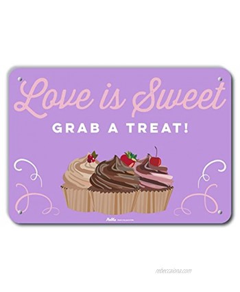 PetKa Signs and Graphics PKWD-0070-NA_10x7"Love is Sweet Grab A Treat" 10" x 7" Aluminum Sign 7" Height 0.04" Wide 10" Length Cupcakes Purple