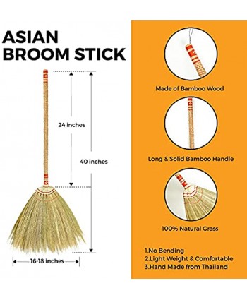 SN SKENNOVA Asian Broom for Cleaning Floor Handheld Household Broom for Outdoor and Indoor : House Broom Hardwood Sweeper with Brush Power and Circle Cleaning Orange