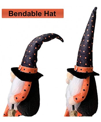 Adorable Size Halloween Plush Gnome with DIY Bendable Hat for Halloween Dangle Leg Sitting Witch Gnomes Halloween Table Fireplace Decor Sets of 2