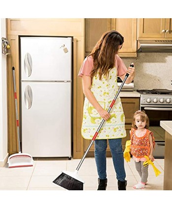 Angle Broom and Dustpan Broom and Dustpan Set for Home Kitchen Floor Office Living Room Upright Standing Long Handle Self-Cleaning Broom Bristles