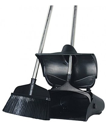 GLOYY Broom and Dustpan Set Sweep Set and Lobby Broom Upright Grips Sweep Set with Broom Adjustable Height Black