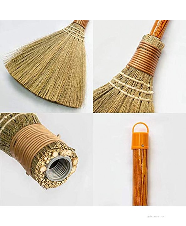 HNC ECOLIFE Small Natural Whisk Sweeping Hand Handle Broom Vietnamese Straw Soft Broom for Cleaning Dustpan Indoor Outdoor Decorative Brooms Wooden Handle 7.87'' Width 24.4 Length