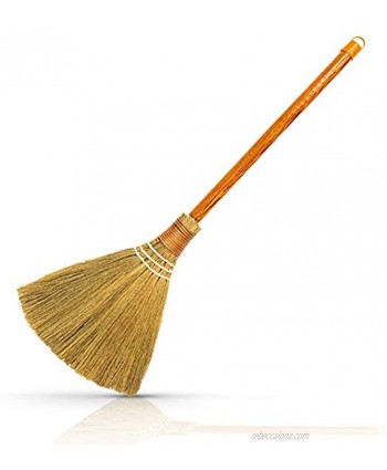 HNC ECOLIFE Small Natural Whisk Sweeping Hand Handle Broom Vietnamese Straw Soft Broom for Cleaning Dustpan Indoor Outdoor Decorative Brooms Wooden Handle 7.87'' Width 24.4" Length