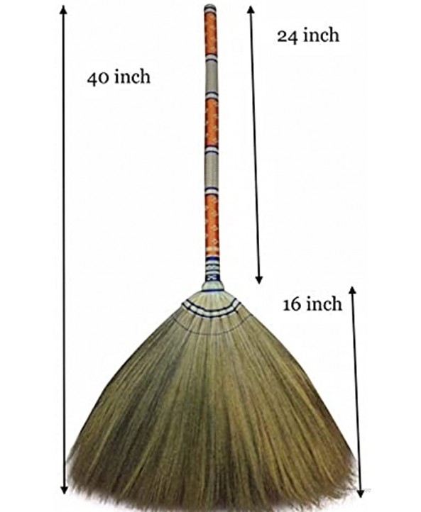 SN SKENNOVA 40 inch Length of Asian Flower Grass Broom Thai Natural Straw Broom Bamboo Stick Handle for Sweeping Dirt dust gaarbage and Home Decor Thai Orange