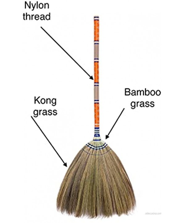 SN SKENNOVA 40 inch Length of Asian Flower Grass Broom Thai Natural Straw Broom Bamboo Stick Handle for Sweeping Dirt dust gaarbage and Home Decor Thai Orange