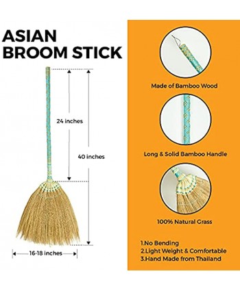 SN SKENNOVA Asian Broom Thai Pattern Vintage Retro Natural Grass Broom Handmade Blue