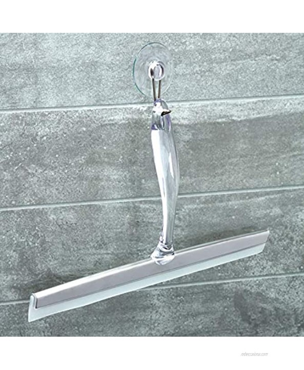 iDesign Zia Metal and Plastic Bathroom Squeegee for Shower Glass Doors Floors Mirrors with Suction Hook Holder 12 Inches Clear and Stainless Steel