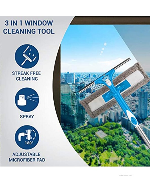 SCRUBIT Extendable Squeegee Window Cleaner- Window Cleaning Tool with Microfiber Scrubber & Spray Head 58 Long Extension Pole for High Windows and Outdoor Glass Washing Shower Cleaning Kit