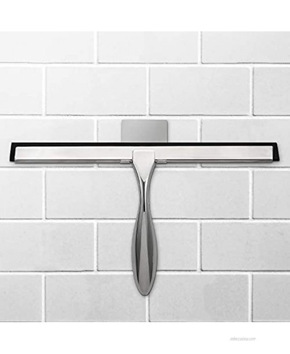 Simtive 12-Inch Shower Squeegee Set Includes Chrome-Plated Shower Door Hook and Adhesive Hook for Shower Doors Mirror and Window