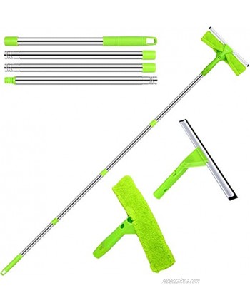 TNELTUEB 5.5 FT Window Squeegee 66.1" Window Washing Kit with Aluminum Long Extension Pole 3 in 1 Squeegee for Window Cleaning Car Windshield Shower Glass Indoor Outdoor High Windows