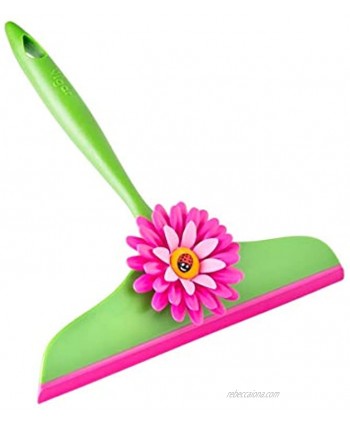 Vigar Flower Power Squeegee Pink and Green 9 inches Space-Saving Hanging Hole for Quick-Drying