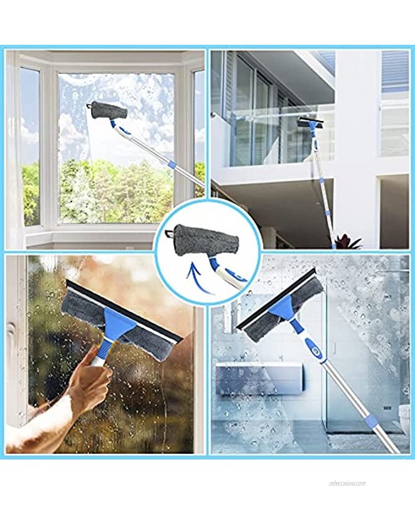 Window Squeegee Cleaner& Duster Sets 2 in 1 Shower Squeegee with Extension Pole ‘105’ Telescopic Window Cleaning Equipment with Bendable Head