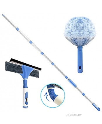 Window Squeegee Cleaner& Duster Sets  2 in 1 Shower Squeegee with Extension Pole ‘105’ Telescopic Window Cleaning Equipment with Bendable Head