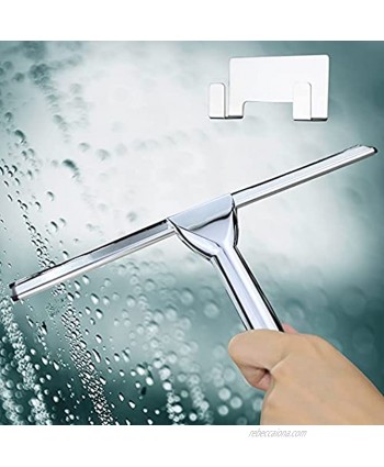 Frafuo Shower Squeegee Tool for Window Cleaning Bathroom Squeegee 250mm Big Silicone Blade Shower Glass Squeegee with Adhesive Hook for Household & Cleaning