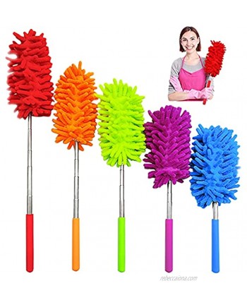5 Pack Microfiber Dusters,Hand Duster with Telescoping Extension Pole,Washable Dusting Brush for Cleaning Home,Office,Car,Computer,Air Conditioner,Ceiling Fan,Window,Furniture