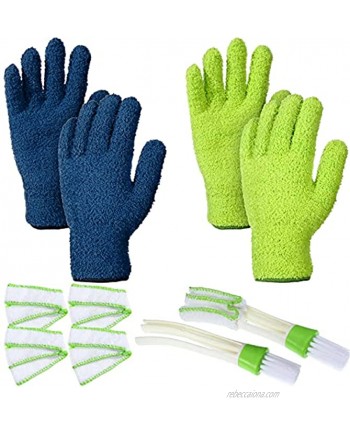 Blind Cleaner Duster Tool Set 2 Pack Window Blind Cleaner Microfiber Blind Duster Brush with 4 Microfiber Sleeves and 2 Pairs Microfiber Gloves Dusting Cleaning Gloves for Clean Mirrors Blinds Cars