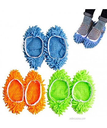 Kamlif 3 Pairs Washable Dust Mop Slippers Microfiber Cleaning Mop Slippers Shoes Dust Floor Cleaner Multi-Function Floor Cleaning Shoes Cover Green,Blue,Yellow 3pairs