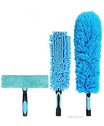 Lineslife 3PCS Duster Kit Microfiber Feather Duster Ceiling Fan Duster and Window Squeegee Replacement Head
