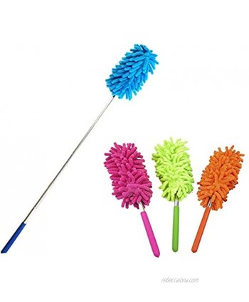 Liyhomez 2-Pk Telescopic Retractable Microfiber Duster Extend 10" to 28" Washable Extendable Brush for Home and Office Compact Storage Blue and Orange