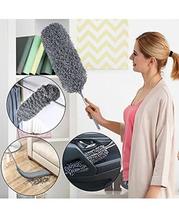 Microfiber Duster Extendable Duster Kit with 30-100 Inches Telescoping Extension Pole Reusable Bendable Dusters Washable Lightweight Dusters for Cleaning Ceiling Fan Cobweb Furniture Cars.