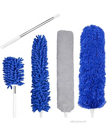 Microfiber Duster Feather Duster Set for Cleaning with Extension Pole30-100 inch with 3 Cleaning Head and 1 Mini-Duster Bendable and Reusable Dust Duster for Fans Cobweb Cars Under Beds