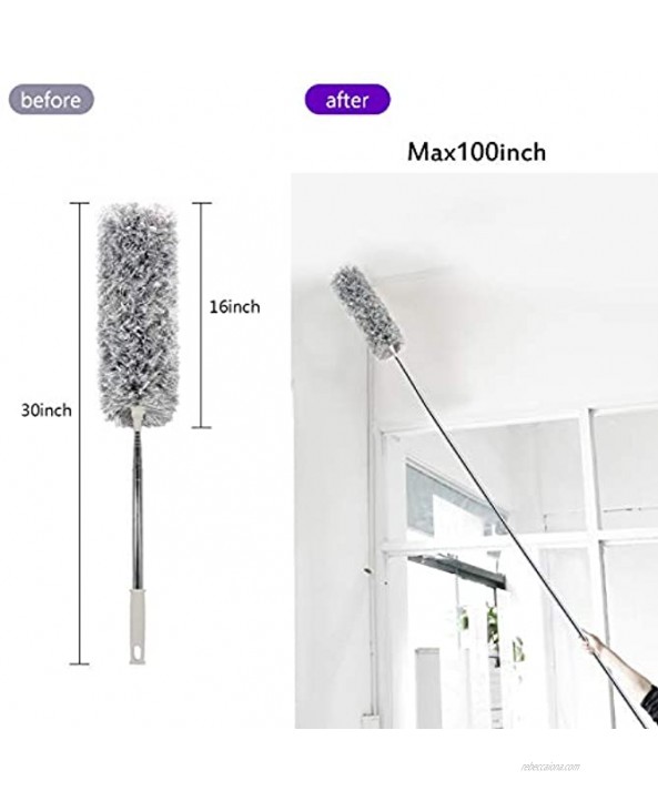 Microfiber Duster with Extension Pole 30 to 100'' with Bendable Head Long Duster for Cleaning High Ceiling,Fan Keyboard Furniture Cars Women