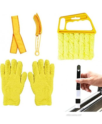 Window Blind Cleaner Duster Tools Set of 4 7-Slot Blind Cleaning Brush 3-Blade Blind Duster 2-in-1 Windowsill Sweeper Microfiber Gloves for Window Shutters Blind Air Conditioner Jalousie Dust