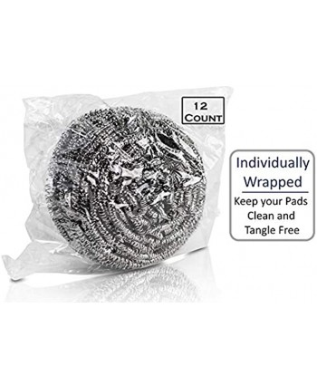 brheez Stainless Steel Scouring Pads [30 Gram] Heavy Duty Industrial & Commercial Individually Wrapped Scrubbing Sponges Medium [Pack of 12]