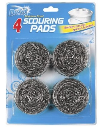 Duzzit Stainless Steel Scouring Pads-4 Pack Individual Packaging
